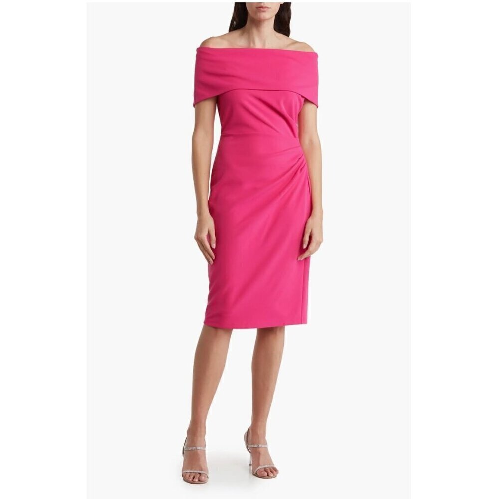 Marina pink off the shoulder short sleeve sheath dress size L